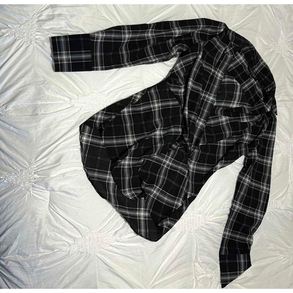 Plaid Faux Wrap Blouse